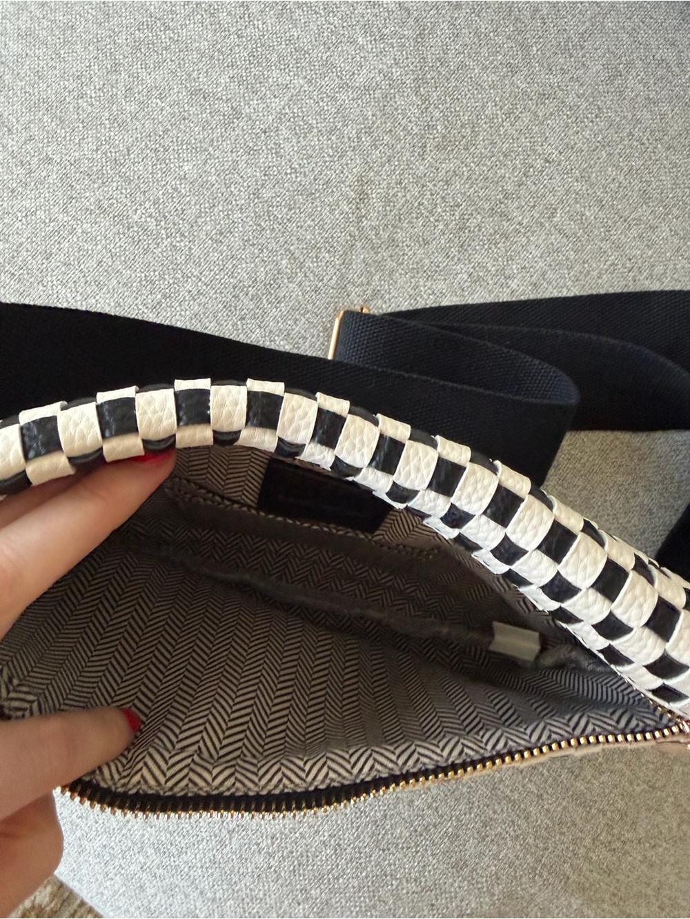 Black & White Check Canvas Crossbody Belt Bag - Picture 3 of 3